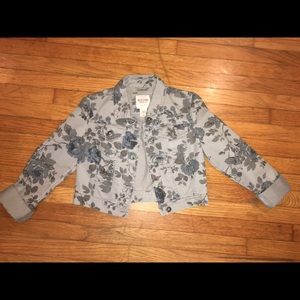 Grey Cropped Jean Jacket w/ floral print